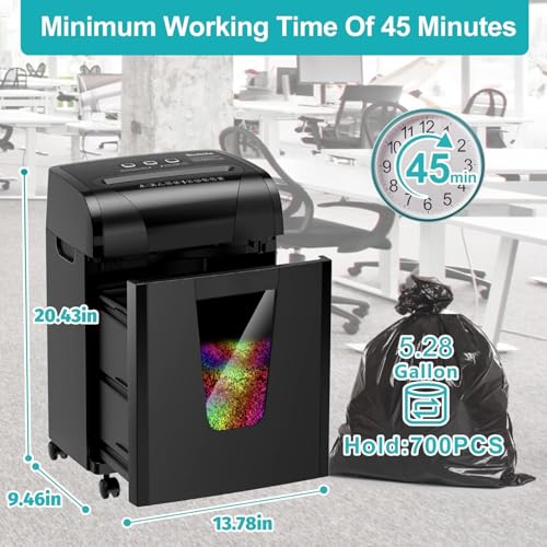 Image of Woolsche Paper Shredder, 18-Sheet Cross Cut with 5.28-Gallon Pull Out Bin, P-4 Security Level, Shred Paper and Credit Card and CD, Durable&Fast with Auto Jam Proof System Shredder for Office