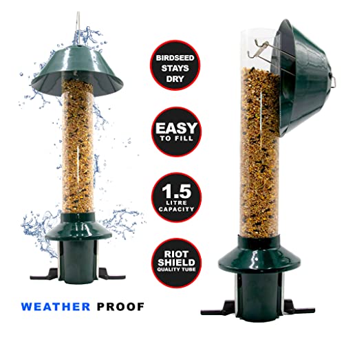 Roamwild Pestoff Squirrel Proof Wild Bird Feeder Mixed Seed Sunflower Heart Version - Green - 3Lbs Seed Capacity – 21”X8”X8” (W/Hanger) #TOP2