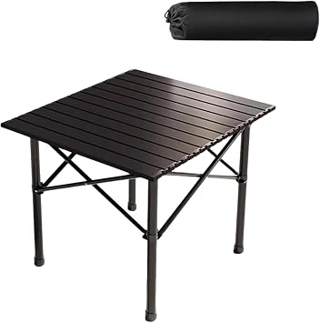 Lightweight Folding Camping Table, Portable Aluminum Outdoor Table with Carry Bag, Compact Collapsible Table for Picnic, Beach, BBQ & Camping Black