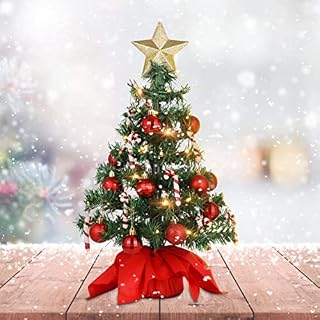 Amosfun Tabletop Christmas Tree Artificial Mini Xmas Pine Tree with LED String Lights, Star Tree Topper and Ornaments for Indoor and Outdoor Holiday Decoration