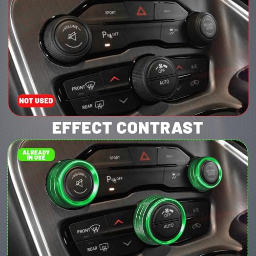 Rebvugr 3PCS Air Conditioner Switch Button Knob Cover, Aluminum Alloy Knob Ring Trim Cover, Climate Control Knob Covers, Auto Decor Accessories Fit for Dodge Challenger Durango 2015-2022 (Green)