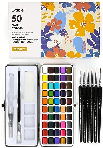 Watercolor Paint Set Great for Painting 50 Colors Detail Paint Brush Included Art Supplies for Artists Amateur Hobbyists and Painting Lovers