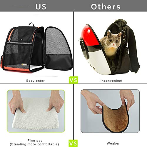 Texsens Pet Expandable Backpack Carrier For Dogs Cats Puppy - With Ventilated Breathable Mesh Expandable Bag - Designed For Traveling, Hiking & Outdoor Use(Orange) #TOP4
