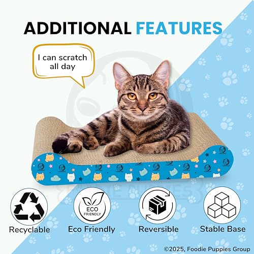 Image of Foodie Puppies 2-in-1 Reversible Cat Scratcher Pad with Catnip for Cats & Kittens, (Couch, 43.5 x 23 x 6 cm) | Durable Corrugated Cardboard Cat Scratching Pad for Furniture Protection, Play & Rest