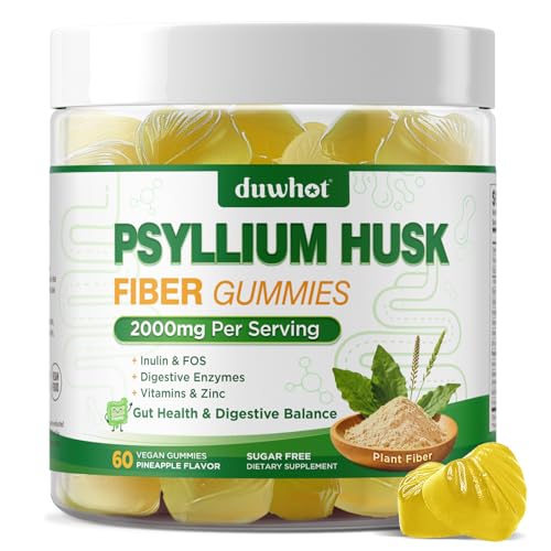 Psyllium Husk Gummies for Adults 2000mg Psyllium Husk Fiber Supplement with Acacia Fiber Inulin & FOS Digestive Enzymes for Gut Health & Regularity Vegan Organic Sugar Free Pineapple 60 Chews