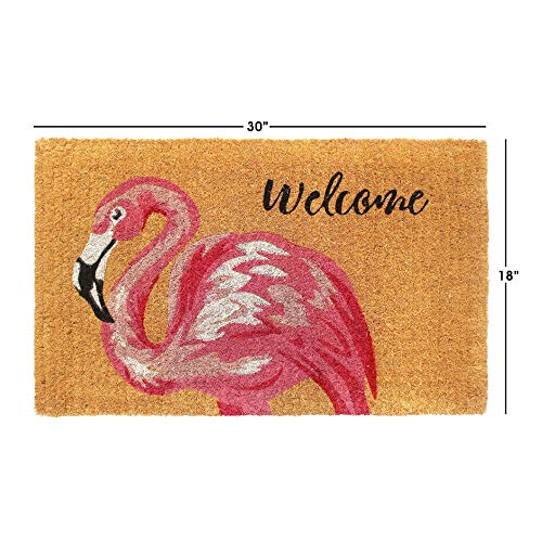 Rugsmith Pink Handloom Woven Pink Flamingo Welcome Coir Doormat, 18" X 30" #TOP2
