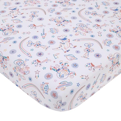 Image of Disney Toy Story Blue, Orange, and White, Woody, Buzz, and Jessie Super Soft Nursery Fitted Crib Sheet