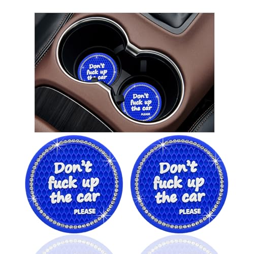 Ziciner 2 Pack Bling Car Cup Holder Coaster, 2.75 Inch Anti-Slip Auto Insert Cup Coaster, Crystal Car Drink Cup Mat Perfect for Women Girls, Universal Interior Decor Accessories (Blue)