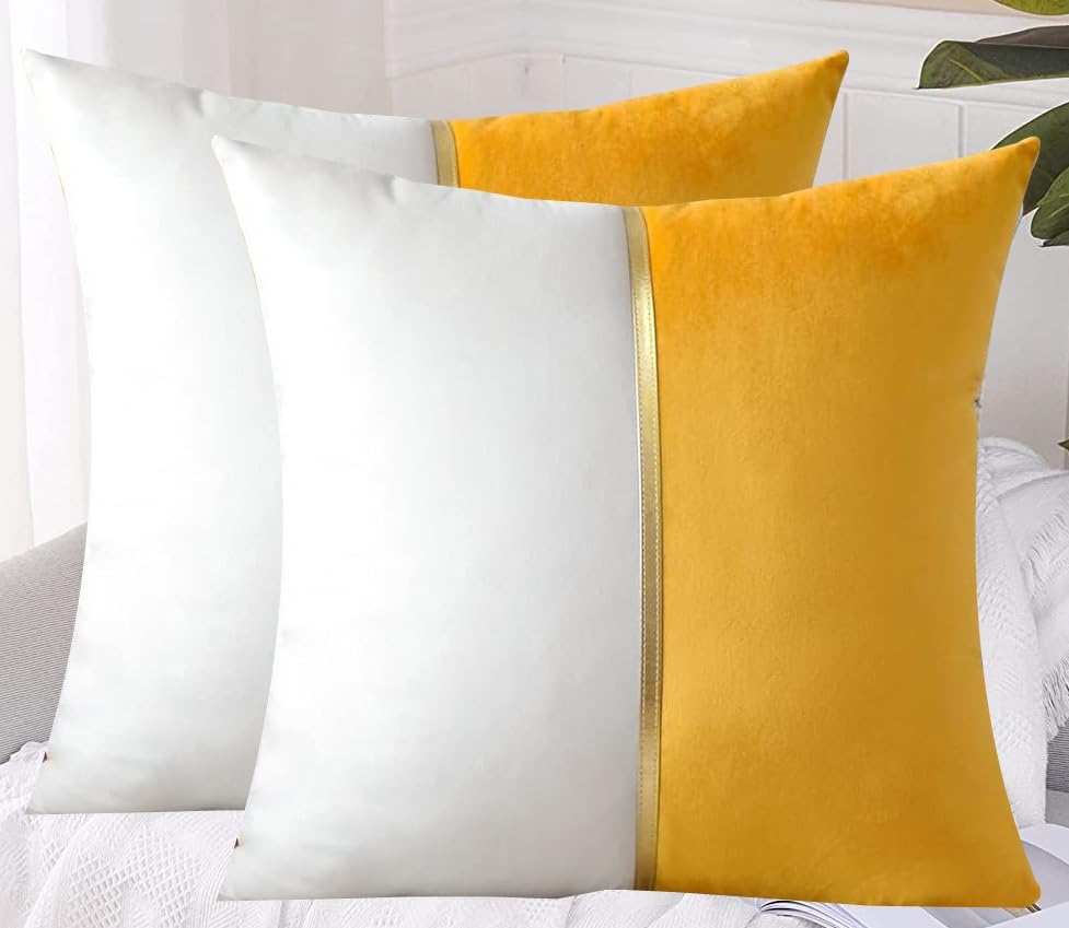 Image of HIMS Velvet Sofa Pillow Cover Set of 2, Luxury Cushion Cover 24 inch x 24 inch for Decorative Living Room Sofa Bedroom Car (24x24 Inch, Yellow)