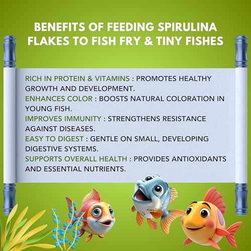Image of Spirulina Flakes 25g Fish Food with 54% Protein for Guppy,Betta Fish,Guppy Fries,Tetra and All Types of Tropical Fishes