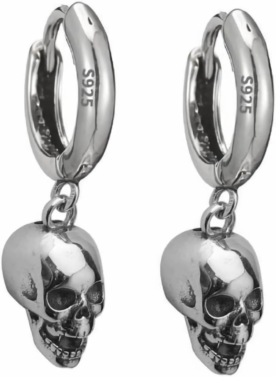 skull earrings for Women Girl Ladies,925 sterling silver Platinum plating skull Hoop earrings.