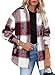 Womens Casual Plaid Flannel Lapel Button Down Shirt Jacket Shackets Coat 6025 Burgundy Medium