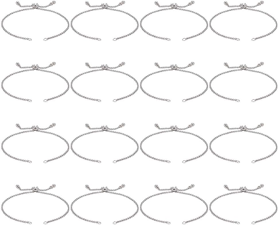 16Pcs Stainless Steel Adjustable Slider Bracelets 26cm Slider Bracelet Chain Metal Bracelet Making Chain for Women DIY Jewelry Making