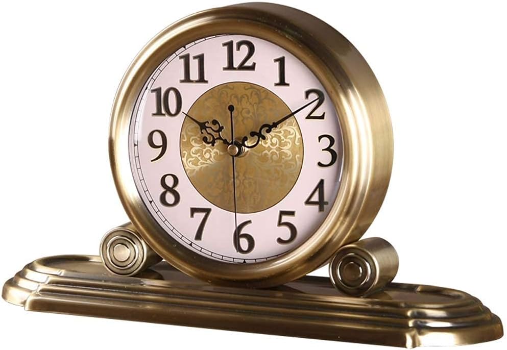 Mantel Clock Classic Retro Design European Style Decorative Table Clock Sweep Second Quartz Movement Metal Frame Desk Clockfor Bedroom Living Room Indoor Decoration Kids,