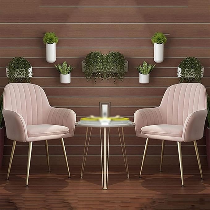 Image of Baby Pink Velvet Chair for Home | Modern Accent Armchair in Soft Velvet Fabric with Golden Legs | Set of 2 Premium Accent Chair for Living Room Bedroom Restaurent | Baby Pink, 2 pc (Baby Pink)
