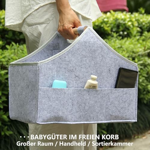 AEESRRU Baby Windel Caddy Organizer Korb tragbar Storage Bin groß Kindergarten Tasche mit Wechselbaren Fächer für für Wickelkommode, Beißring, Windel, Best Baby Geschenk Korb (Hellgrau 2)