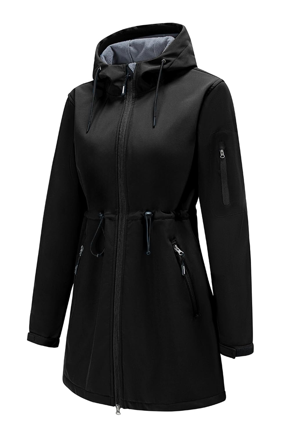 FARVALUE Womens Long Softshell Jacket Waterproof Lightweight Warm Windproof Hooded Fleece Lined Rain Coat for Outdoor