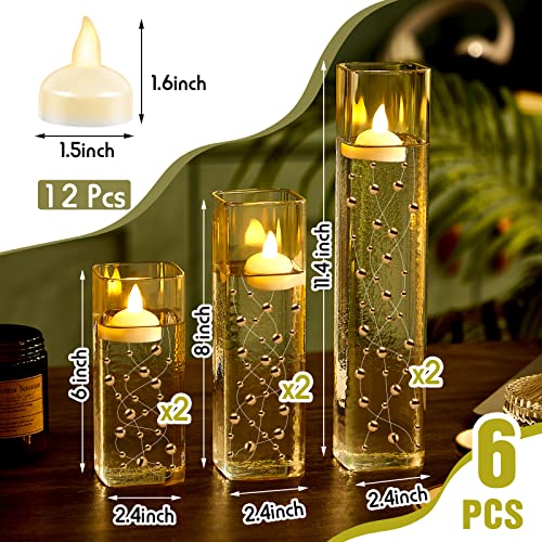 Glass Square Vase 11.4 Inch Floating Candle Vase For Centerpieces Square Floating Candle Holder 6 Pcs Flameless Floating Tealights Vase Filler Gel Beads For Wedding Home Decoration (3 Pcs) #TOP1