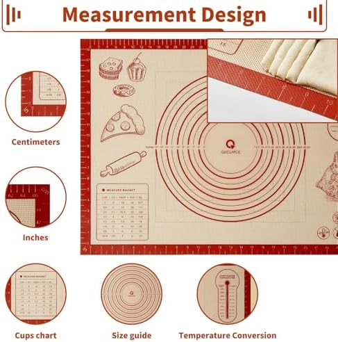 Silicone Baking Pastry Dough Mat - 28x20Inch Extra Large Cookie Bread Rolling Mats Sheet, Nonstick Kitchen Counter Kneading Board, Thick Reusable Pie Cookies Pizza Fondant Making Matt with Measurement