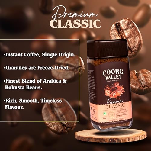 Image of Coorg Valley Premium Classic Instant Coffee 100g | 100% Pure Coffee | Freeze Dried | Bold & Strong Flavor