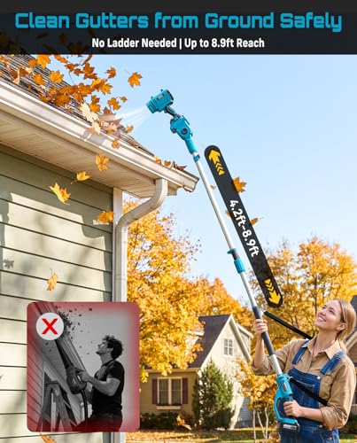 Image of Gutter Cleaning Tools Cordless Leaf Blower for Roof Gutters, 700CFM /200MPH | 3-Speed, 2x 4.0Ah Batteries, 8.9ft Telescopic Pole & 180 Swivel, Clean Gutters from Ground Safely, for Lawn, Patio, Snow