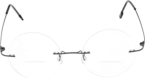 Miniatura 2 de Gafas de lectura bifocales con marco redondo sin montura para hombres y mujeres+3.00 aleación de titanio ligeros lectores anteojos