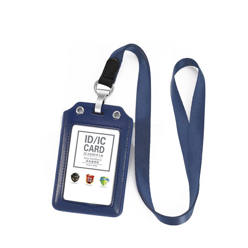 Psdndeww PU Leather Business Credit Card Holder Badge with Lanyard Neck Strap Clear Window Cards Storage