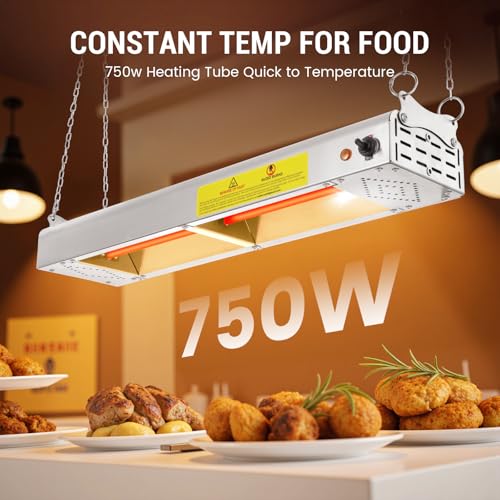 24-Inch Food Heat Lamp, 750W Commercial Food Warmer Lamp Electric Strip Heater Overhead Stainless Steel Heat Lamps for Buffet Restaurant Parties Catering, Sliver 115V