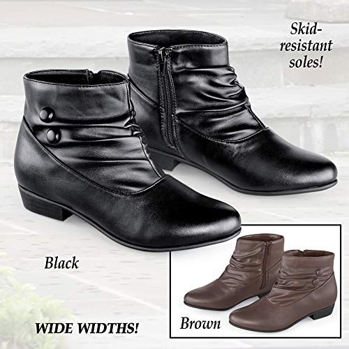Collections Etc Women's Faux Leather Scrunch Ankle Boots, Wide Width BLACK 103