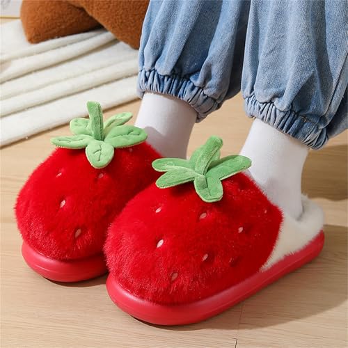 Strawberry fruit slippers for both men and women at home, plush anti slip and warm slippers3