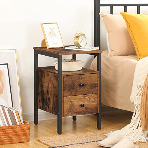 HOOBRO Bedside Table with 2 Drawers, Industrial Sofa Side End Table, Nightstand, End Table with Storage Shelves, for Living Room, Bedroom, Accent Furniture, Easy Assembly, Rustic Brown EBF43BZ01G2 - Image 5