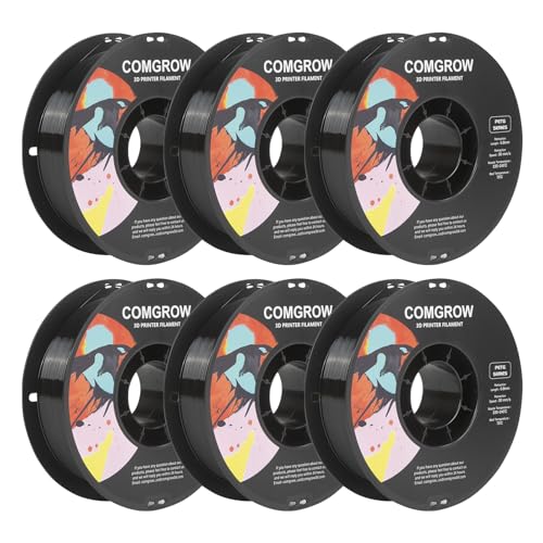 Image of Comgrow PETG 3D Printer Filament 1.75mm, High Precision and Tough 3D Printer Filament 6 Rolls*1kg, Dimensional Accuracy + /- 0.02 mm, Fit Most 3D Printers Black