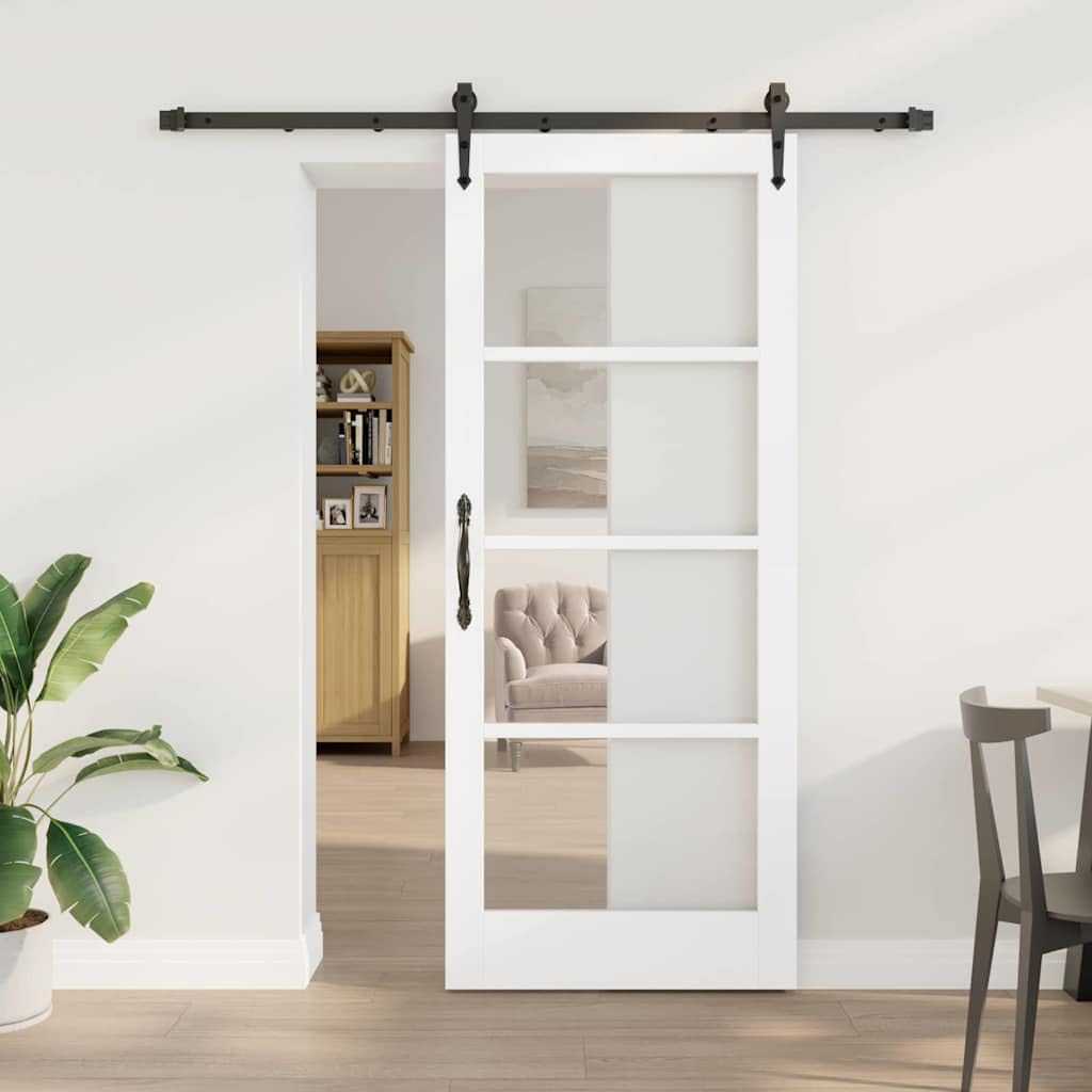 vidaXL Drzwi przesuwne 83 x 202 cm Lite drewno sosnowe i szkło Biały