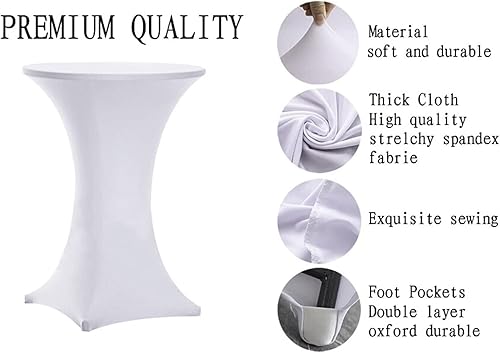 Miniatura 4 de Tina's Fundas de elastano para mesa de cóctel de 24 x 43 pulgadas, color blanco, para mesa de cóctel, mantel elástico ajustable para mesas redondas
