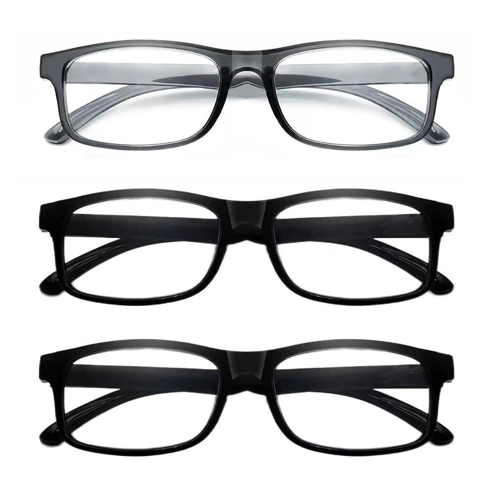 Lesebrille mit Blaulichtfilter, Lesebrille für Frauen und Männer, leichte Lesebrille mit Anti-UV und Blendschutz Filter (2 Schwarz, 1 Grau, 3, MultiplierX)