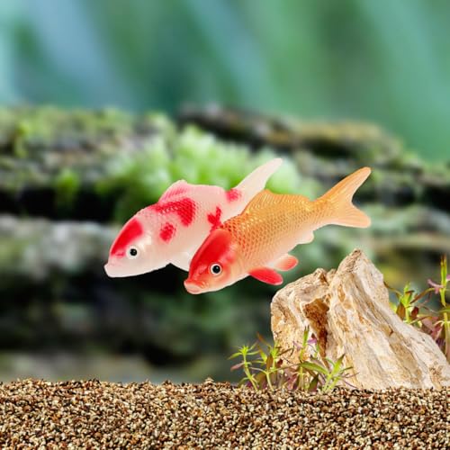 Image of TOYANDONA 2pcs Koi Fish Statues Realistic Aquarium Decor for Fish Tanks Adorable Floating Goldfish Figurines for Home and Garden Decoration Miniature Crafts