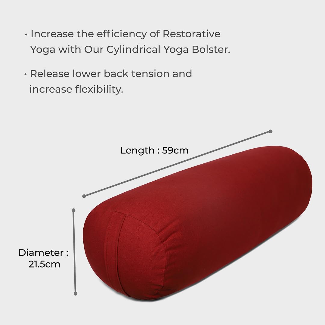 MeFree Cotton Yoga Bolster – 100% Organic Cotton Cover, 73"x24" – Ideal for Restorative Yoga & Meditation, Removable Washable Cover with Carry Handle (Maroon) 3