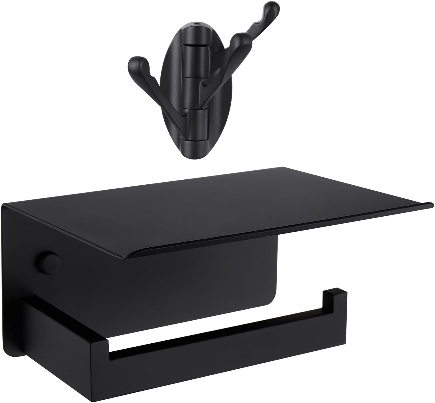 Toilet Paper Holder Bundle with Swivel Towel Hook (Matte Black)