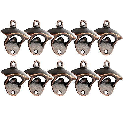 KEKLLE Set of 10 Bottle Opener Wall Mount Rustic Beer Cap Opener Coke Bottle Wine Soda Openers Vintage Look with Mounting Screws for Kitchen Cafe Bars