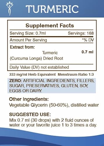 Turmeric Tincture Alcohol-Free Extract, High-Potency Herbal Drops, Tincture Made From Turmeric Curcuma Longa Healthy Joints 4 Oz #TOP2