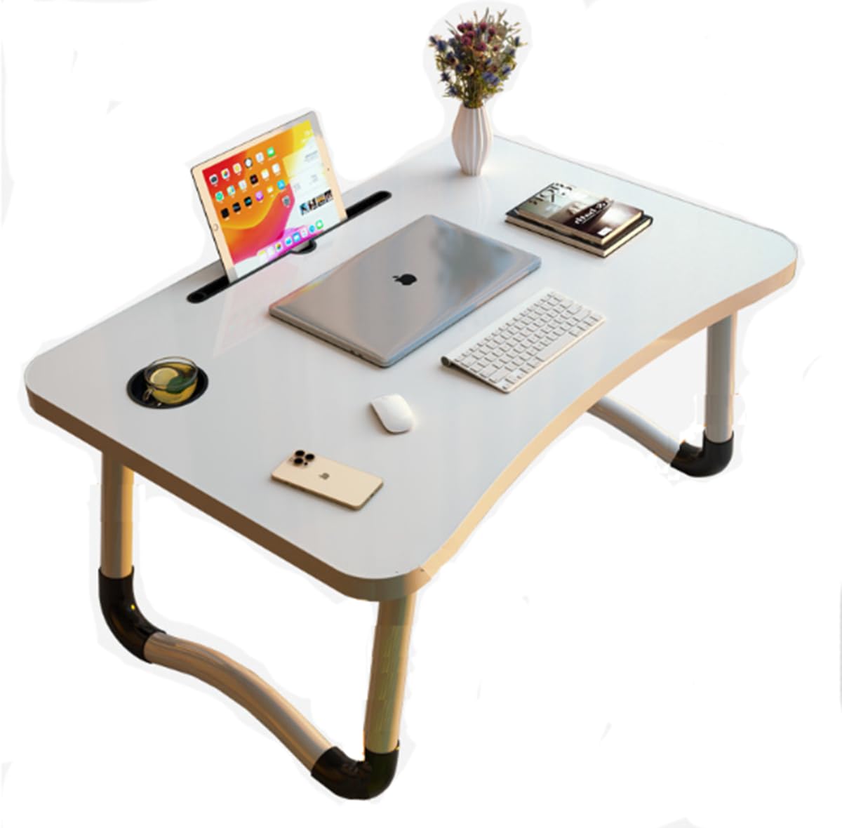 BSTMOME Laptop Desk Bed Stand Foldable Laptop Table Folding Breakfast Tray Portable Lap Standing Desk Reading and Writing Holder with Drawer for Bed Couch Sofa Floor (White)