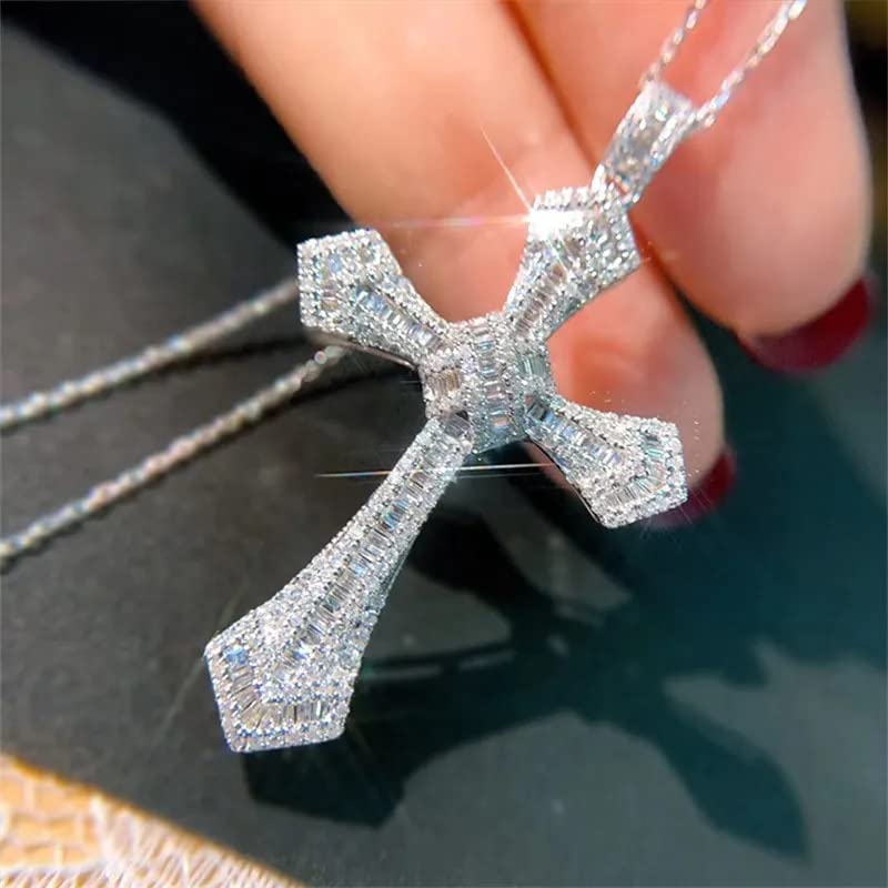 Diamante Largo cz Cruz Colgante 925 Colgantes de Boda de Plata esterlina Collar para Mujeres Hombres Piedras Preciosas Joyería Regalo