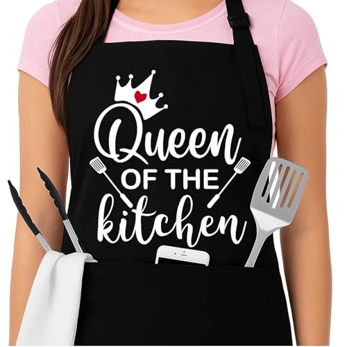 DvBCNMe Küchenschürze Damen, Praktische Kochschürze Mit 3 Taschen, 80 x 70 cm, Schürze Personalisiert Für Kochen, Backen, Grillen Und Gartenarbeit