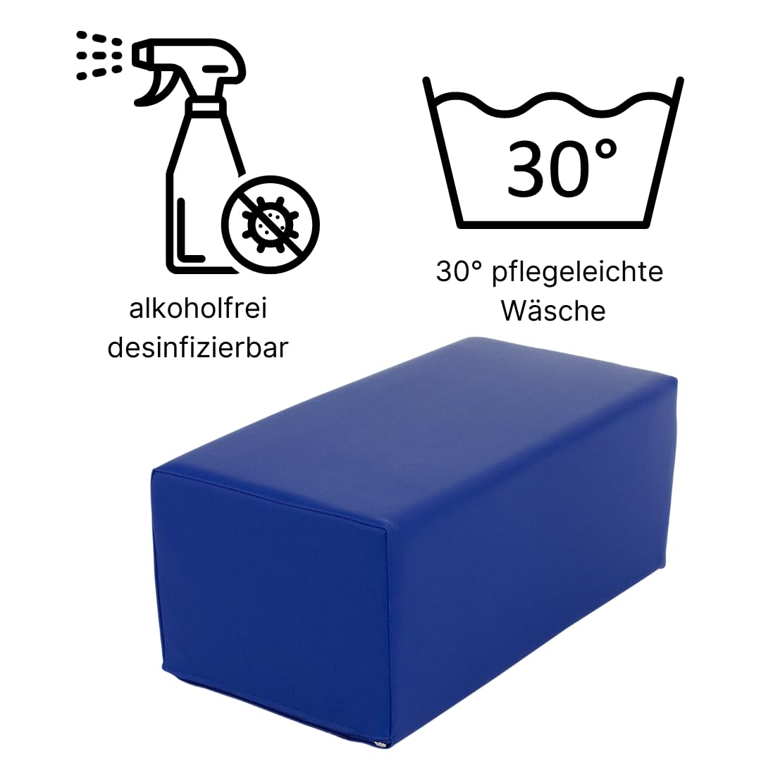 ATC Handels GmbH Stufen-Lagerungskissen 50 x 25 x 20cm aus qualitativem Ether-Schaum mit Kunstlederbezug, verstecktem Reißverschluss und Flächendesinfektionsmittel-Reinigungsmöglichkeit (blau)