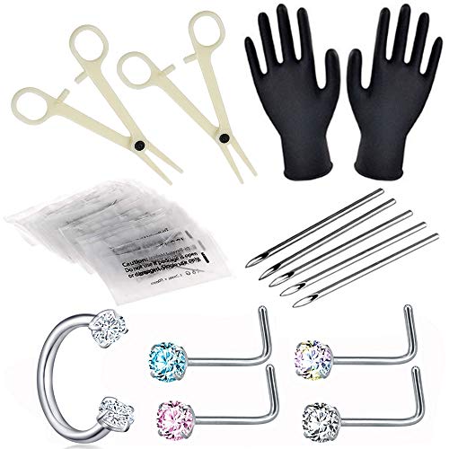 Nose Piercing Kit - Combofix 29Pcs Professional Nose Piercing Kit with 20G 18G Stainless Steel Piercing Needles Piercing Clamps Gloves for Nose Rings Studs Nose Piercing Kit Nose Piercing Supplies