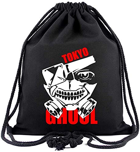 Roffatide Anime Tokyo Ghoul Ken Kaneki Mask Drawstring Bag Printed Gym Sackpack String Bag Canvas Drawstring Backpack Black