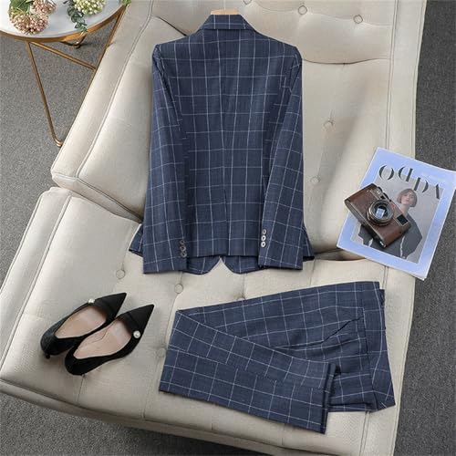 Women Elegant Office Pant Suits Set 2 Pcs Plaid Professional Interview Work Business Blazer Jacket Pant Set3