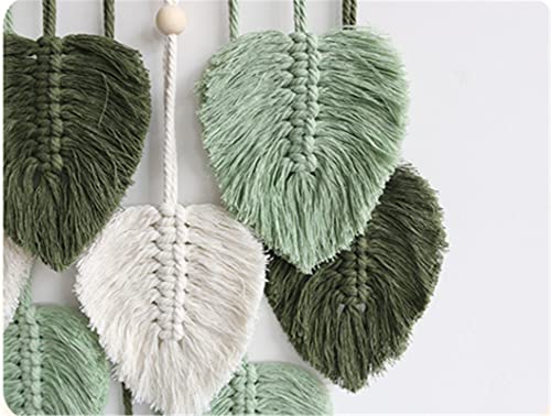 CULASIGN Makramee Wandbehang Boho Deko mit Holzperlen und Blätter, 40 × 80 cm - Grün – Bild 8