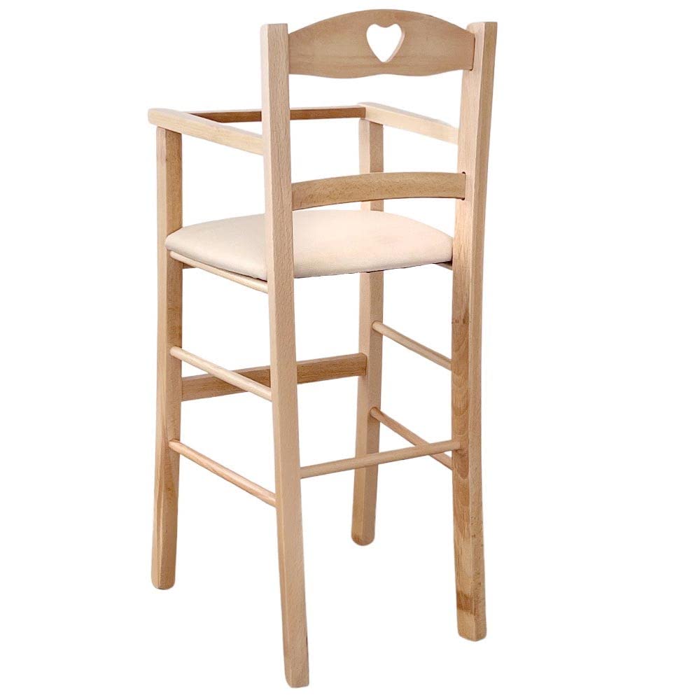 okaffarefatto zimbardi costanza Seggiolone in legno naturale con seduta imbottita in similpelle beige/crema