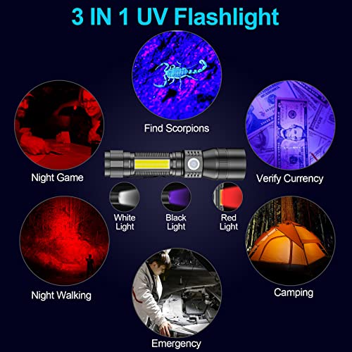 Uv Flashlight Black Light, 2 Pack 3 In 1 Super Bright Small Rechargeable Flashlights 1200 High Lumens, Waterproof Magnetic Led Flashlight, 7 Modes Pocket Flash Light For Pet Urine Detection, Camping #TOP1